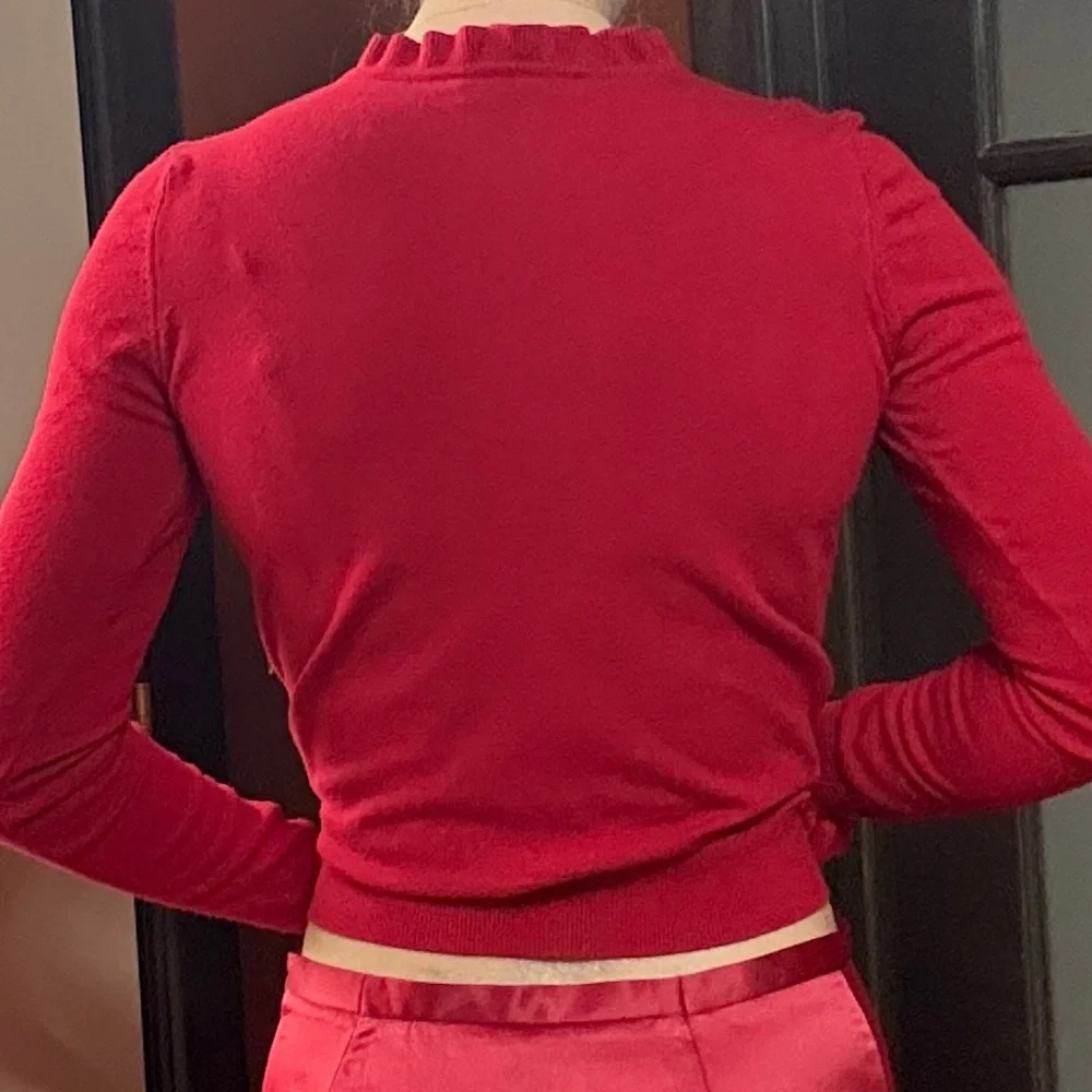 Chic Red Button-Up Ruffle Shirt - Picture 2 of 7
